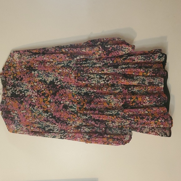 Vince Camuto Floral Babydoll Mini Dress Size Large Sheer Longsleeve Split V-Neck - Picture 10 of 13